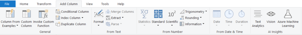 Power Query Add Column tab