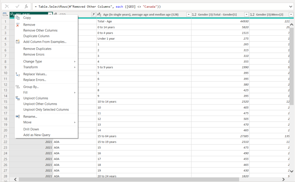 Preview data in Power Query