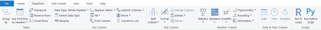 Power Query transform tab