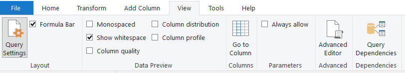 Power Query view tab