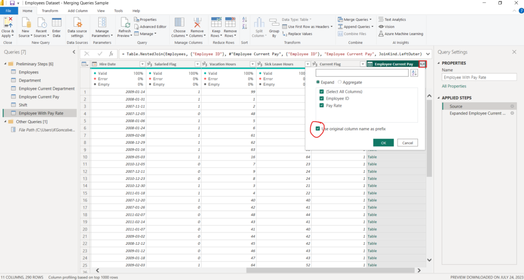 Expand or aggregate when merging queries in Power Query