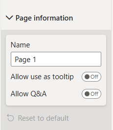 Page information set up in Power BI