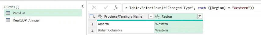Power Query editor displaying filtered rows by Western region in Power BI