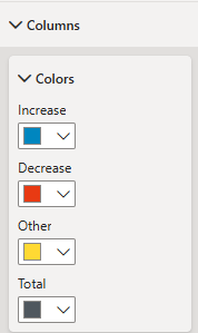 Customizing column colors for Increase, Decrease, Other, and Total in Power BI format options