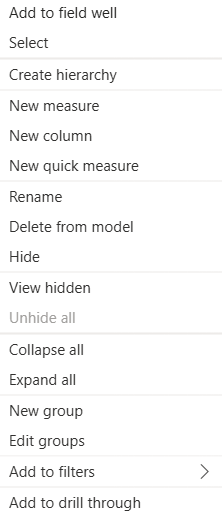 Power BI create a new group menu